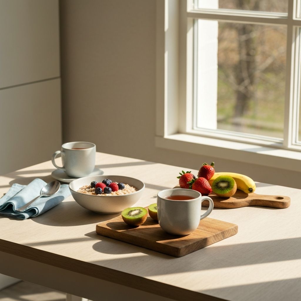 Everyday lifestyle scene with balanced meal setting